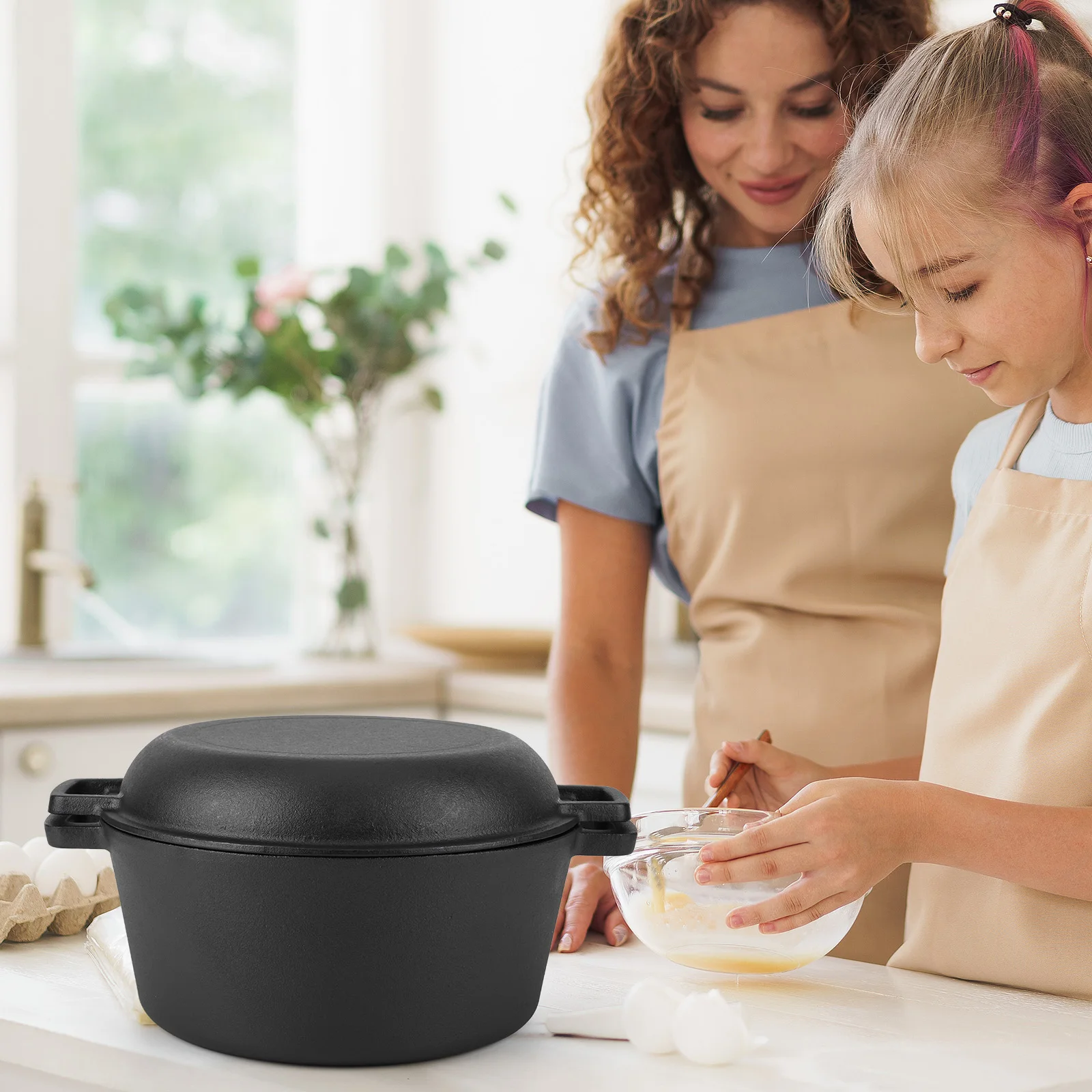 

Cast Iron Dutch Oven Set Silicone Handles Sourdough Starter Oven Pot Kit Fermentation Basket Pot Set for Indoor/Outdoor Camping