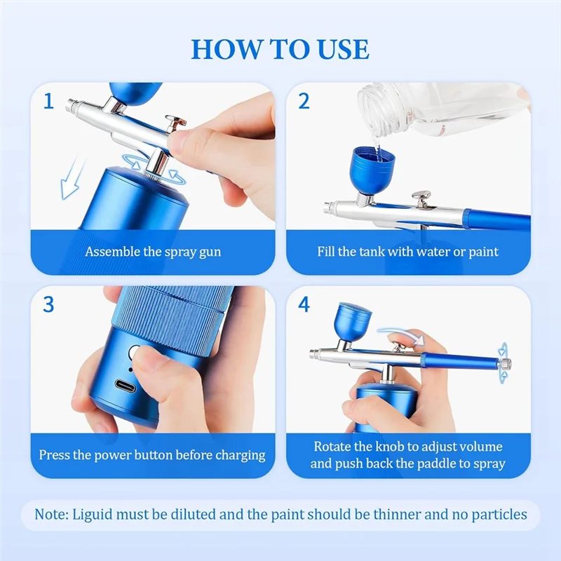 

【Clearance Sale】Airbrush Kit Machine, Rechargeable Handheld Airbrush, Professional Cordless Air Brush For Nail Art, Makeup, (Blu