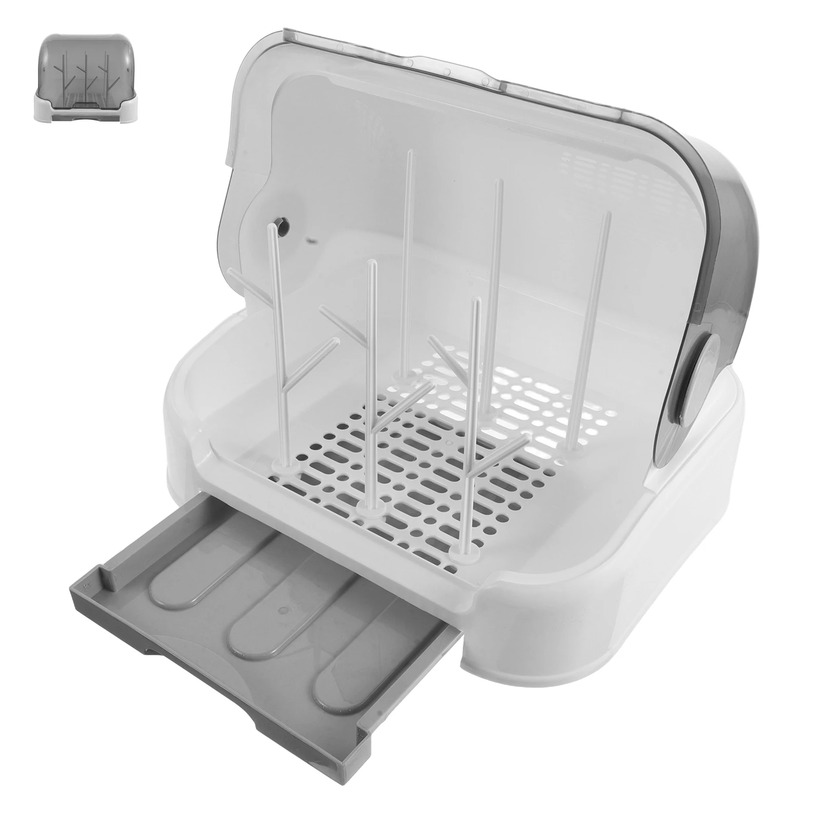 

Baby Bottles Drying Rack Babies Countertop Dryer Drain Shelf Dust-proof Grey Holder