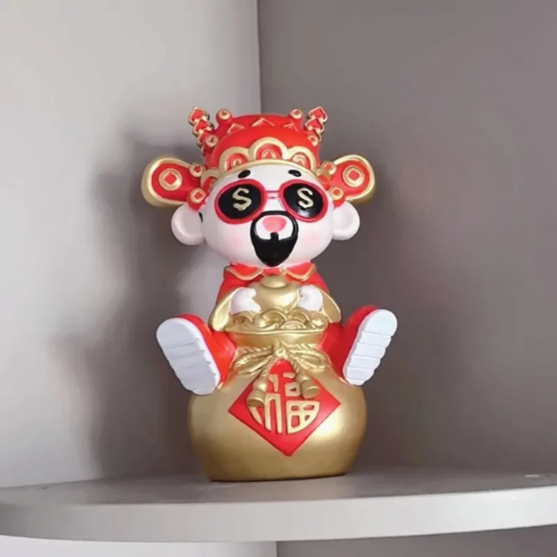 Resin Big God of Wealth Sitting Statue Home Room Decoration Fengshui Rich Man Ornament for Living Room Office