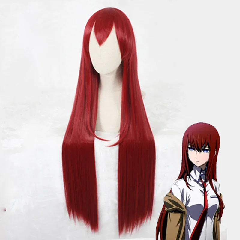 Anime Steins Gate Makise Kurisu Christina Assistant Auburn Straight 100cm / 1M Long Straight Synthetic Hair Cosplay Wig +Wig Cap