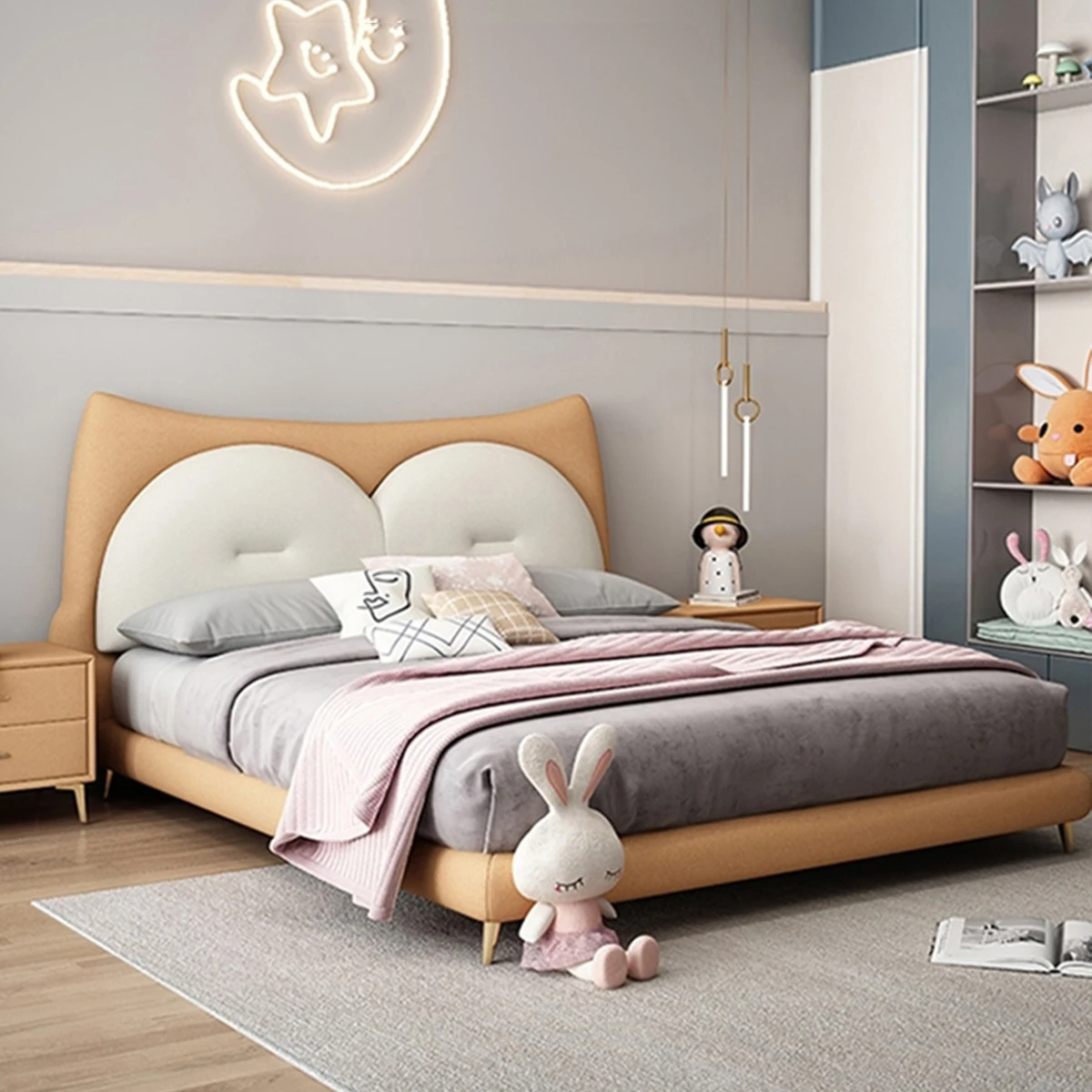 #For Creative Cartoon Owl Children's Bed Double Modern Leather Bed Home Cute Storage Bed Boys Girls Children's Bedroom
