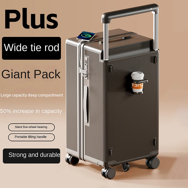 

Five-wheeled Wide Handle Suitcase Oversized 32 inch Plus Large Capacity Luggage with USB Cup Holder 20" 30" New Travel Suitcase