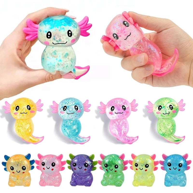 Glitter Crystal Axolotl Squishy Stress Relief Toys, Cute Slow Rebound Soft Sensory Fidget Toys For Children And Teens, Party Favors, Classroom Prizes, Exchange Gifts, School Rewards And Gift Bag Fillers, Christmas/Halloween Gift, Random Colors