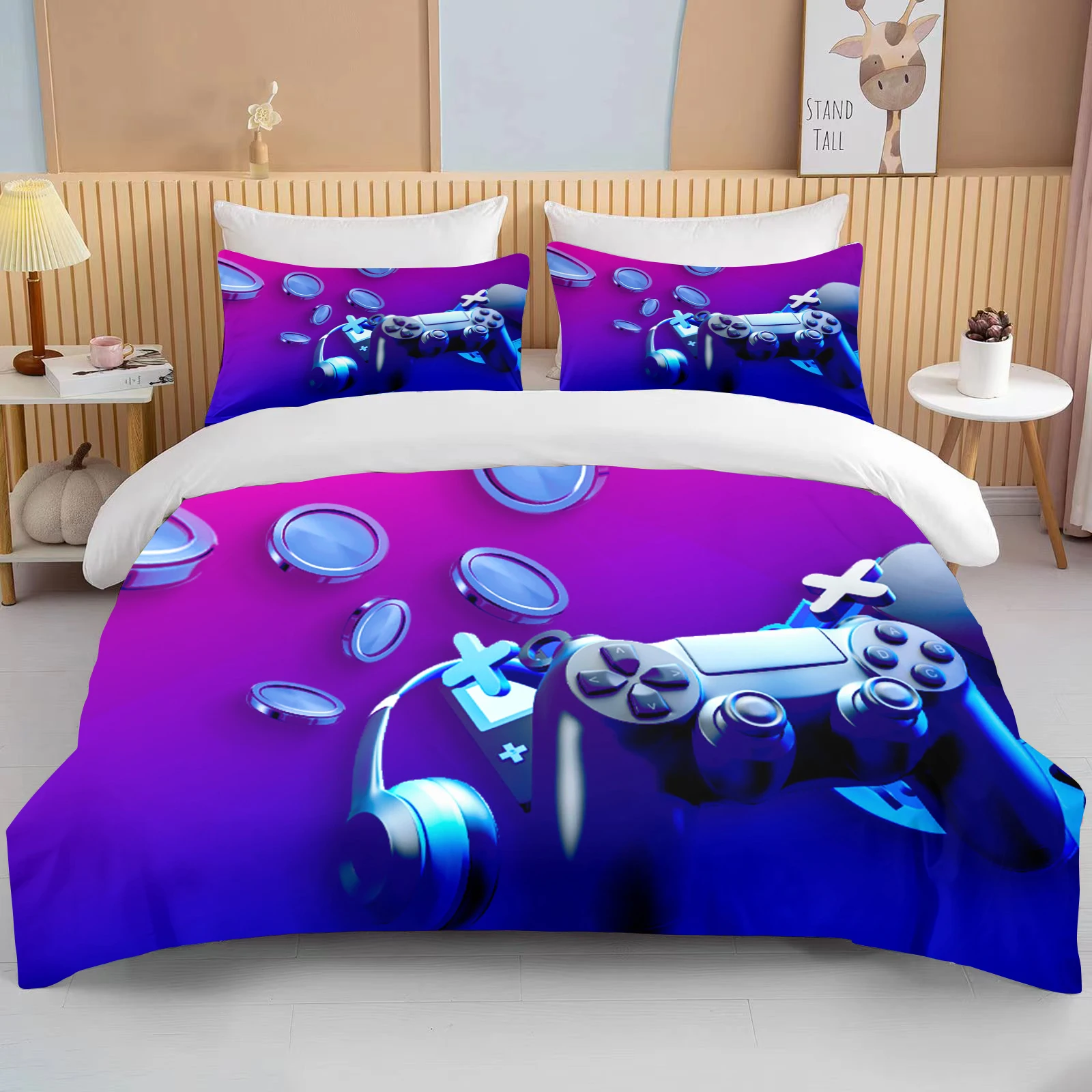 

10 Sizes Beautiful Gamepad Patterned Bed Set Of Three King Size Double Bed Bedding Set Microfiber Or Polyester Duvet Cover Set