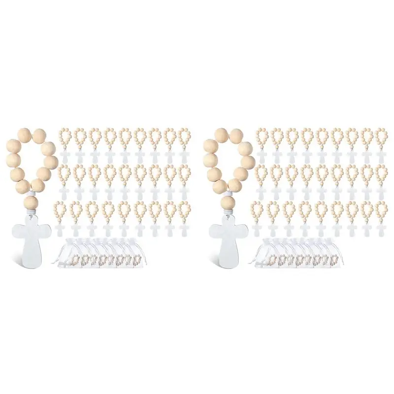 

Most-72Pcs Wooden Rosary Rosary Beads With White Mesh Bags For Baptism First Communion Confirmation Baby Shower Bridal Shower