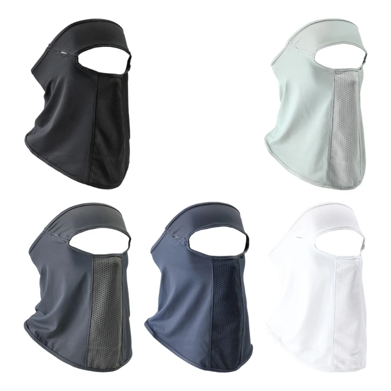 Ice Silk Face Mask Cooling Sunproof Facekini Face Cover with Mesh Breath Panel for Hiking Ridings Fishing and Travel Use D0UB