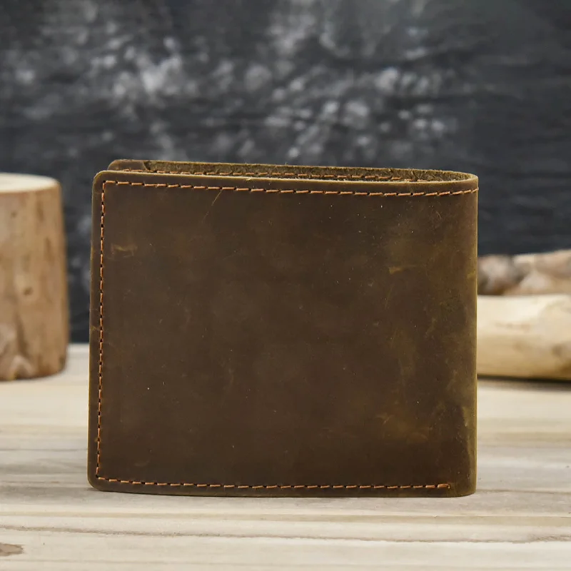 Crazy Horse Leather Short Wallet For Men Male Vintage Purse Wallet Card Holder Coins Purse Retro Fashion Men Wallet Dropshipping