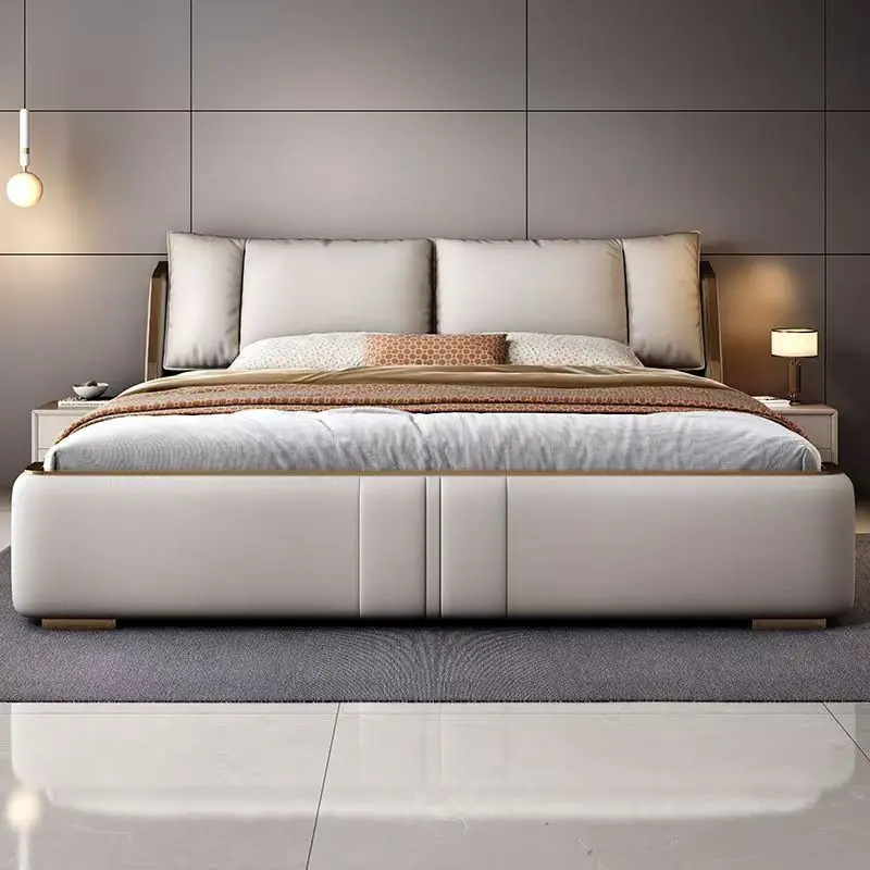 

！@Cheap Soft Pad Storage Wooden Bed King Queen Size Bed for Bedroom Furniture Space Saving Leather Bed