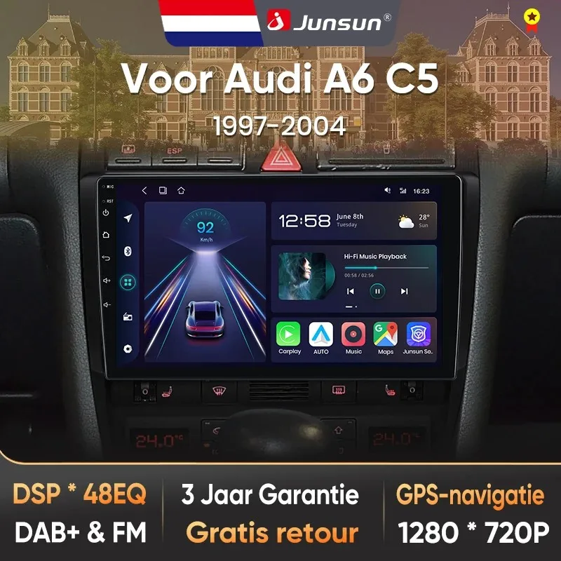 Junsun für Audi A6 C5 1997-2004 9 Zoll 4GB 64GB Android 13 Autoradio GPS Navigation Carplay DSP Bluetooth FM Lenkradbedienung Unterstützung USB AUX Eingang Rückfahrkamera Bereit 1080P Video Split