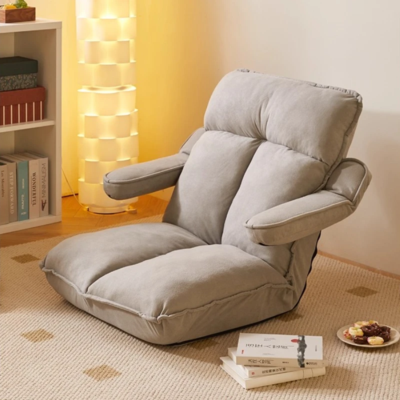 Foldable Floor Sofa Chair Japanese Style Tatami Lounge Chair for Bedroom & Balcony Compact Armrest Recliner with Back Support