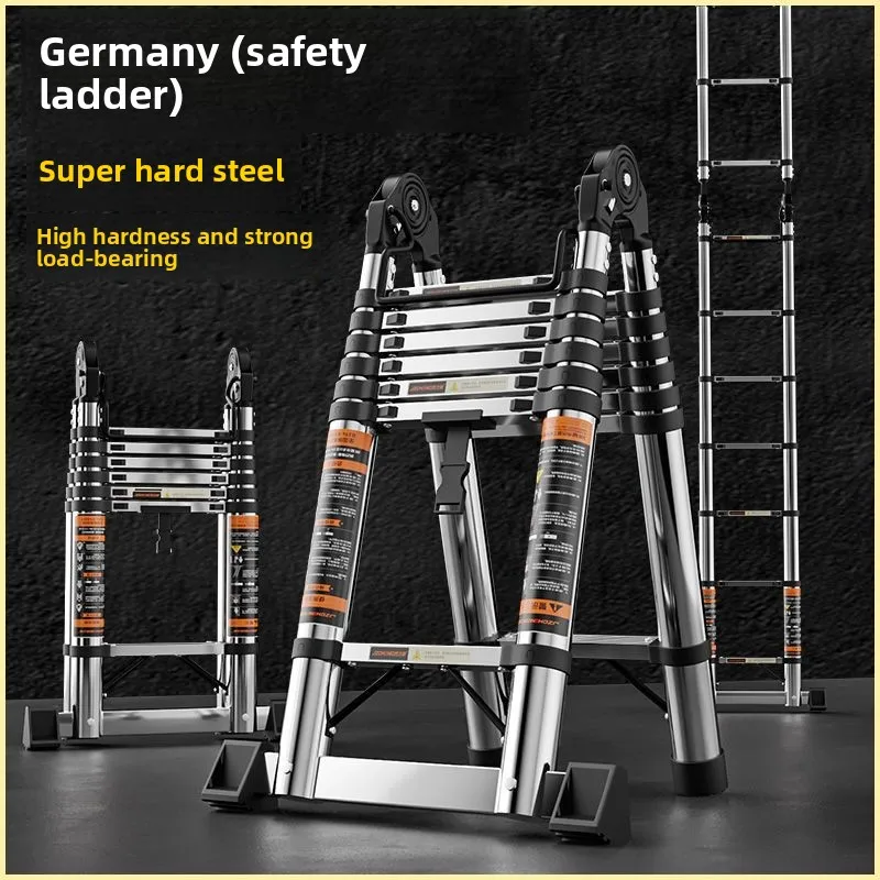 Multifunctional Telescopic Ladder Lift Ladder Straight Herringbone Indoor And Outdoor Engineering Stainless Steel Bamboo