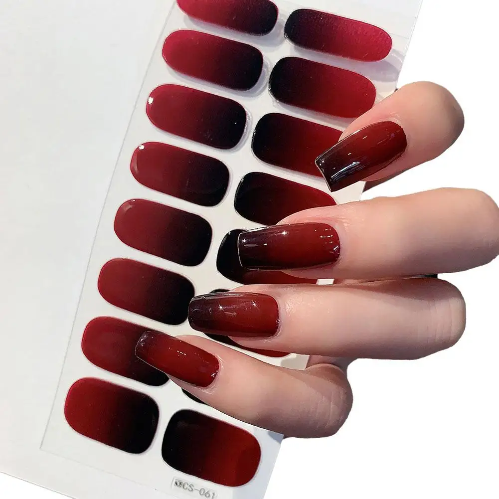 Hot Semi-cured Gel Nail Stickers Solid Color Nail Semi-baked Paste Decals UV Lamp Need Tips Full Nail for Women 1set