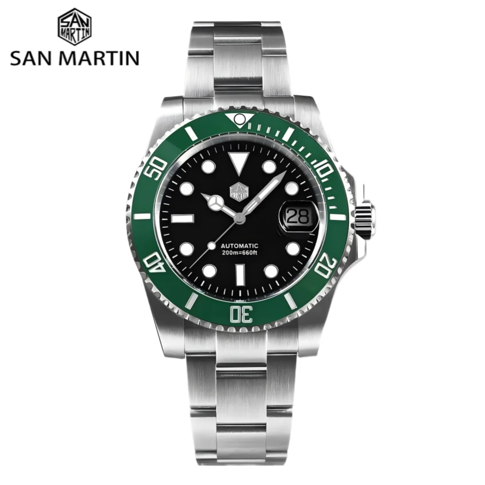 San Martin 40mm Water Ghost PT5000 Automatic Men Diving Watch Business Mechanical Sapphire Waterproof 20Bar Luxury BGW-9 SN0017D