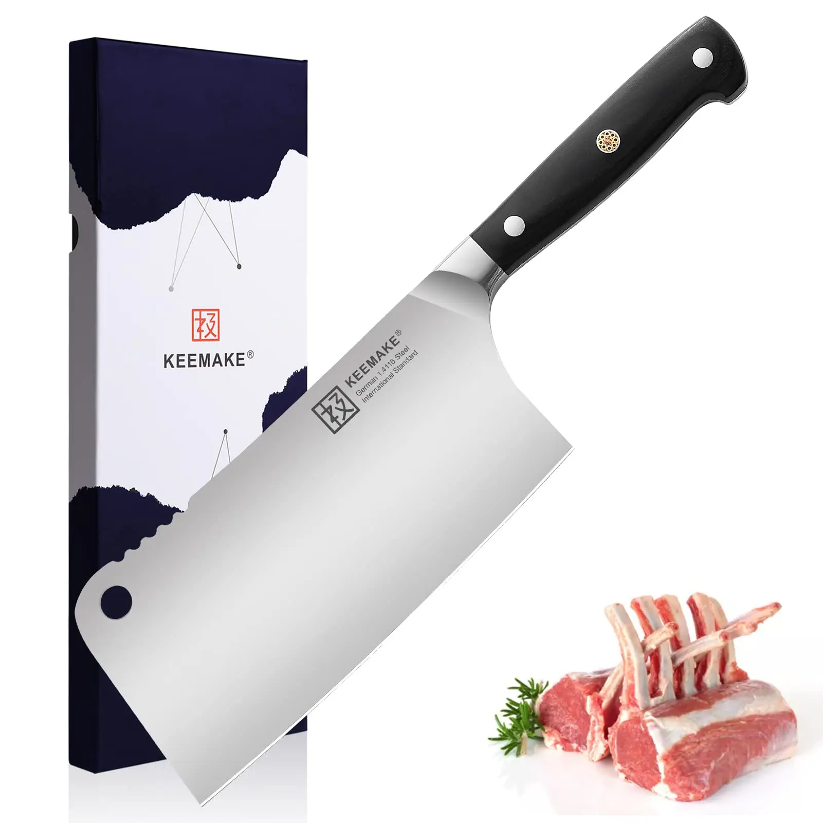 

KEEMAKE 7 Inch Chopping Cleaver Knife German Stainless Steel Blade Cut Razor Sharp Chef's Bone Meat Vegetable Kitchen Tools