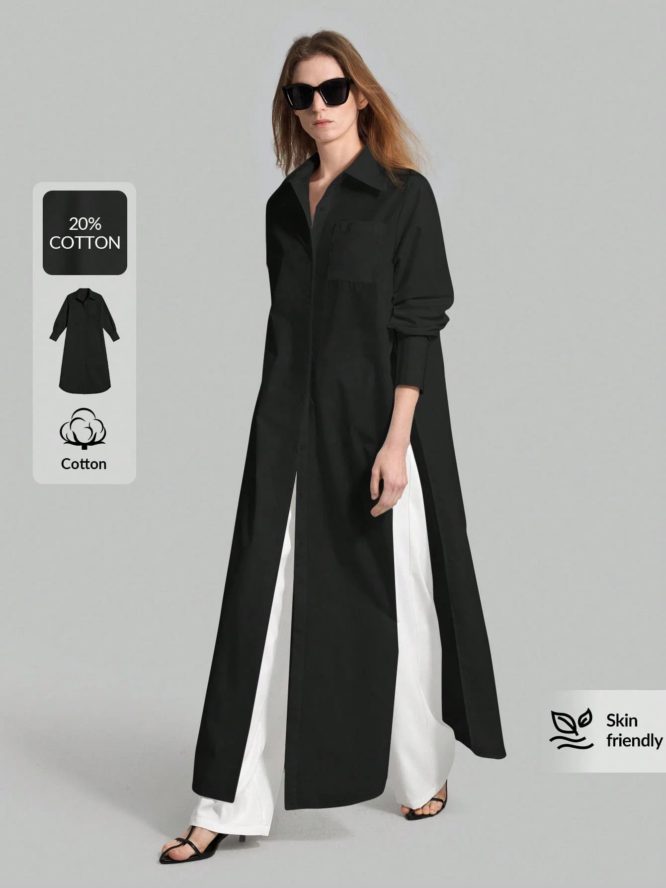 

Elegant Women's Maxi Long Sleeve Shirt Dress Button Up Loose Fit Casual Office Wear