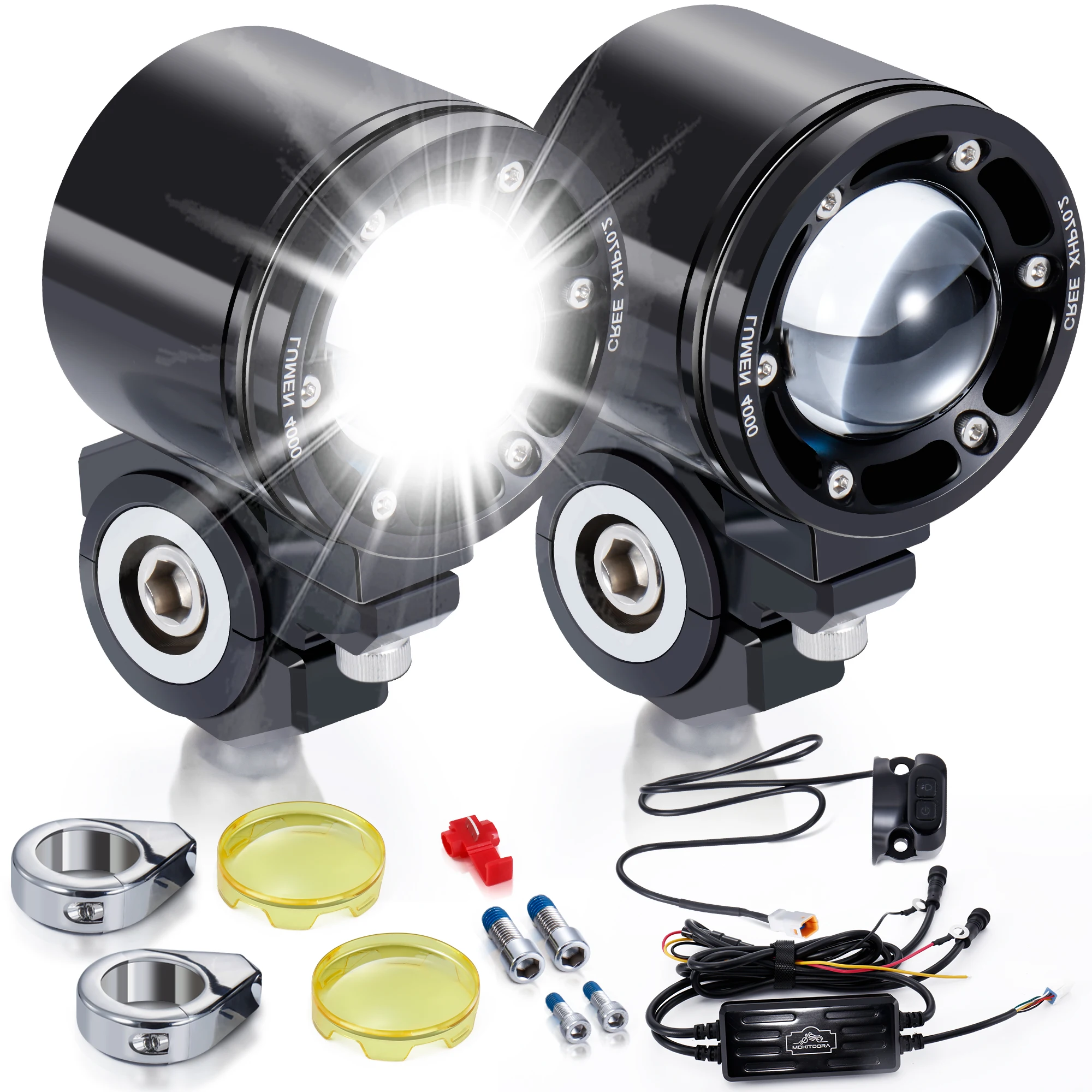 Motorcycle LED Auxiliary Lights 72W Spotlight Fog Light with Mount Bracket for Harley 41MM Front Fork,Low Beam High Beam Daytime