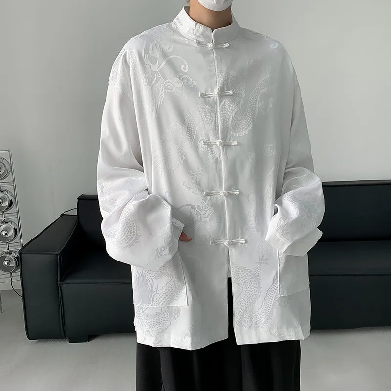 

Новый китайский Sle Ice Silk Long Sve, мужской утюг с рисунком дракона, вышивка, не требующий глажки, костюм Тан, верхняя одежда из джета