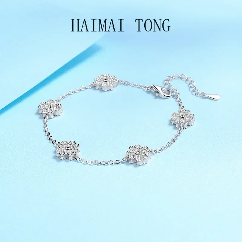 

GRA Certified Dcolor Moissanite Bracelets for Women Sparkling Five Flowers Luxury Chain PT950 Platinum Jewelry Lady BirthdayGift