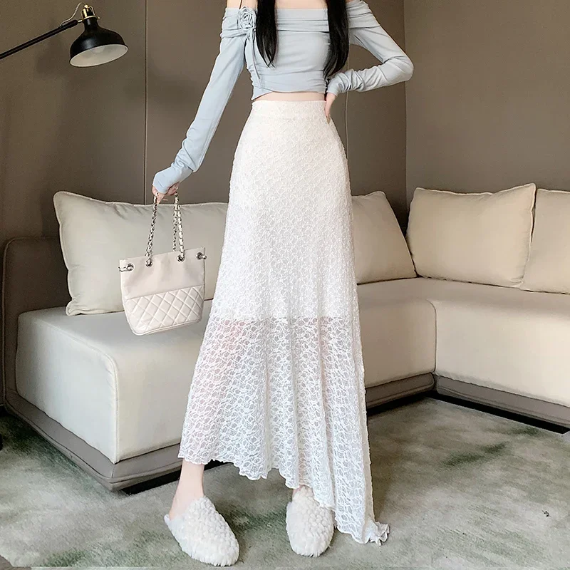 Lace Irregular Mermaid Skirt for Women Slim Fit Fishtail Skirt Fashion Midi Long Skirt Autumn Spring 2025