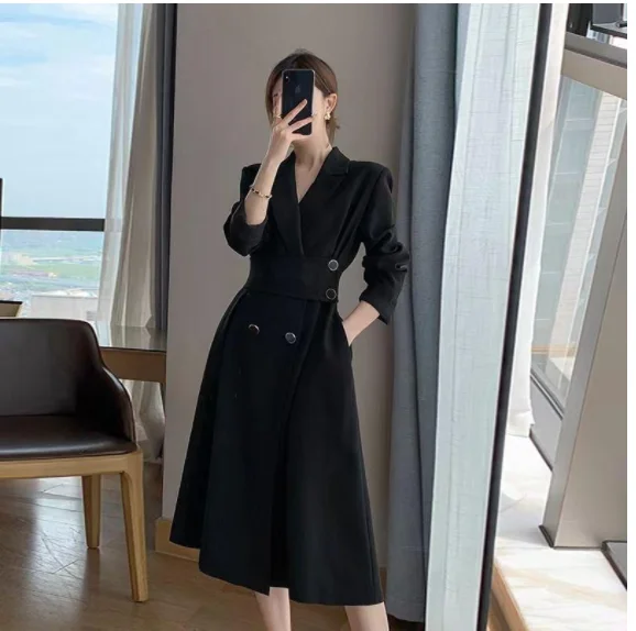 

2023 Elegant sexy Women's dress for women long sleeve split up A-line dresses woman robe femme ladies vestidos mujer black