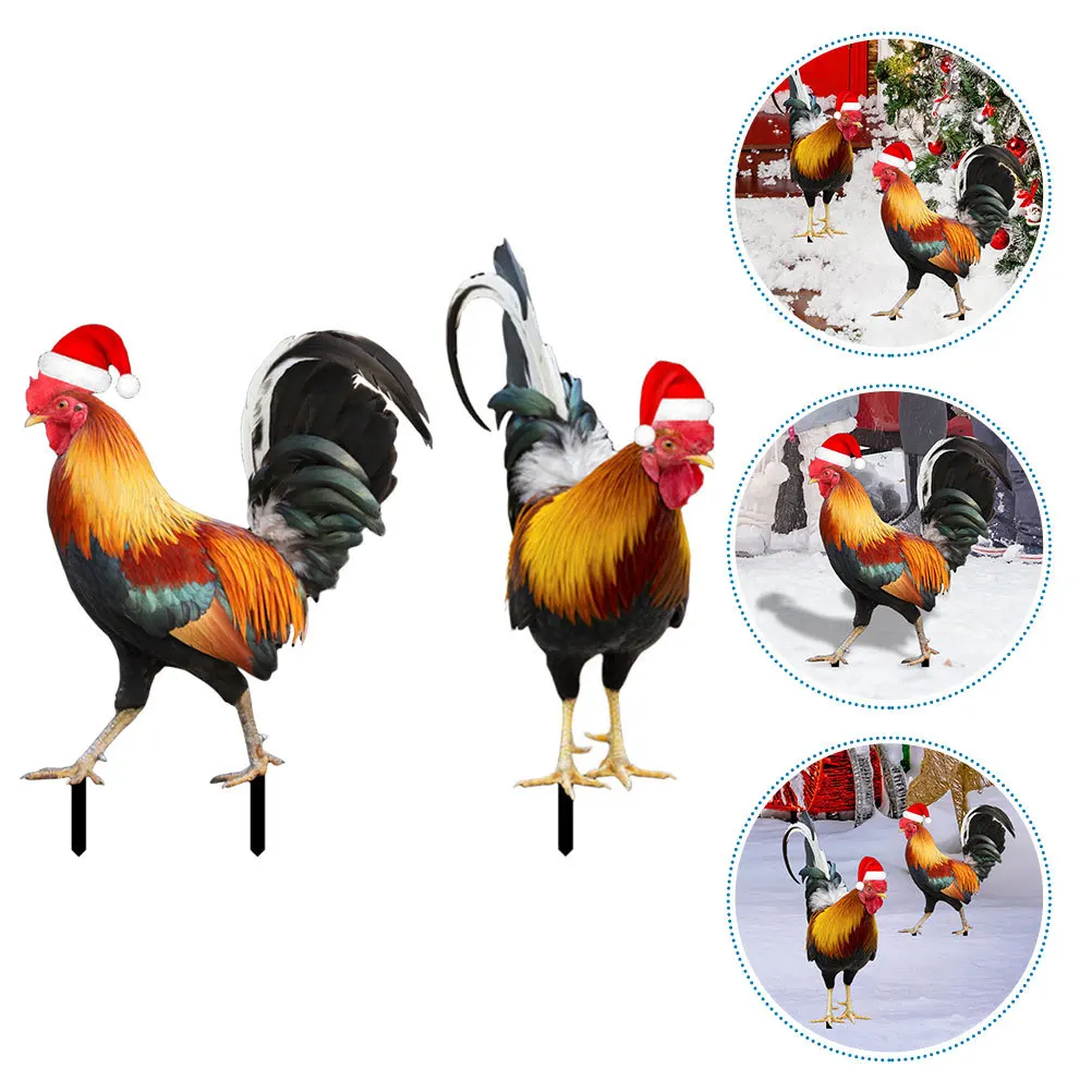 

2Pcs Acrylic Chicken Stake Garden Decor Outdoor Yard Decoration Stake Realistic Simulation Chicken Sign for Patio Lawn Garden