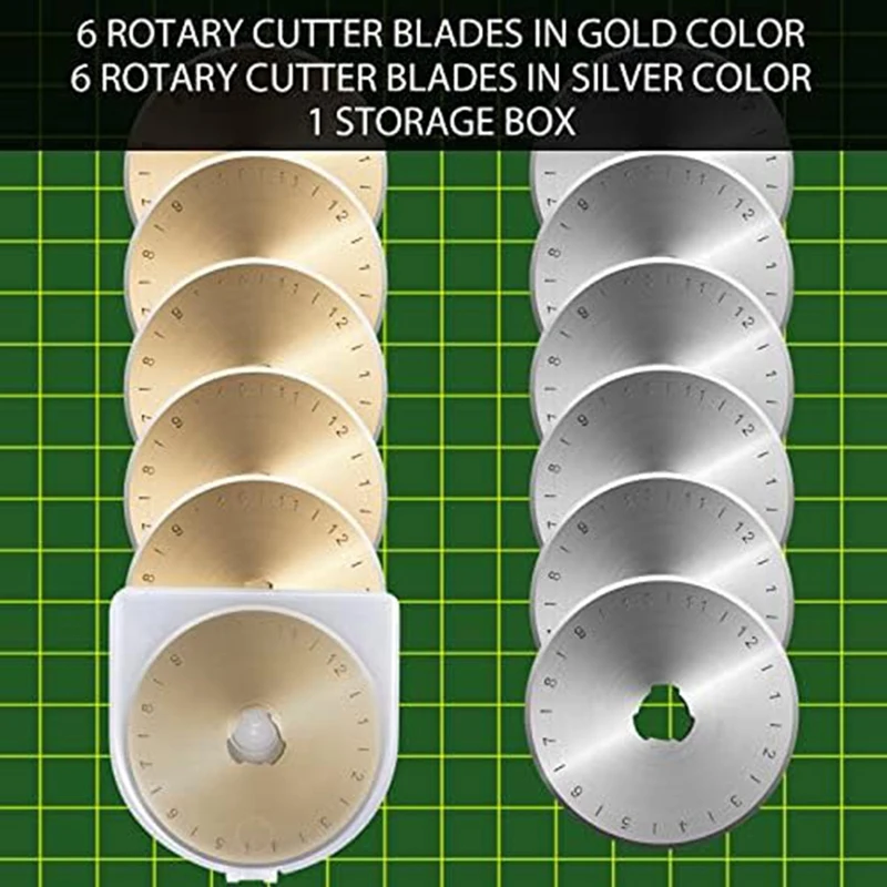 12 Pack Rotarycutter Blades With Storage Box Gold & Silver Replacement Blade For Handcrafting, Art, Diys, Crafts, Quilting