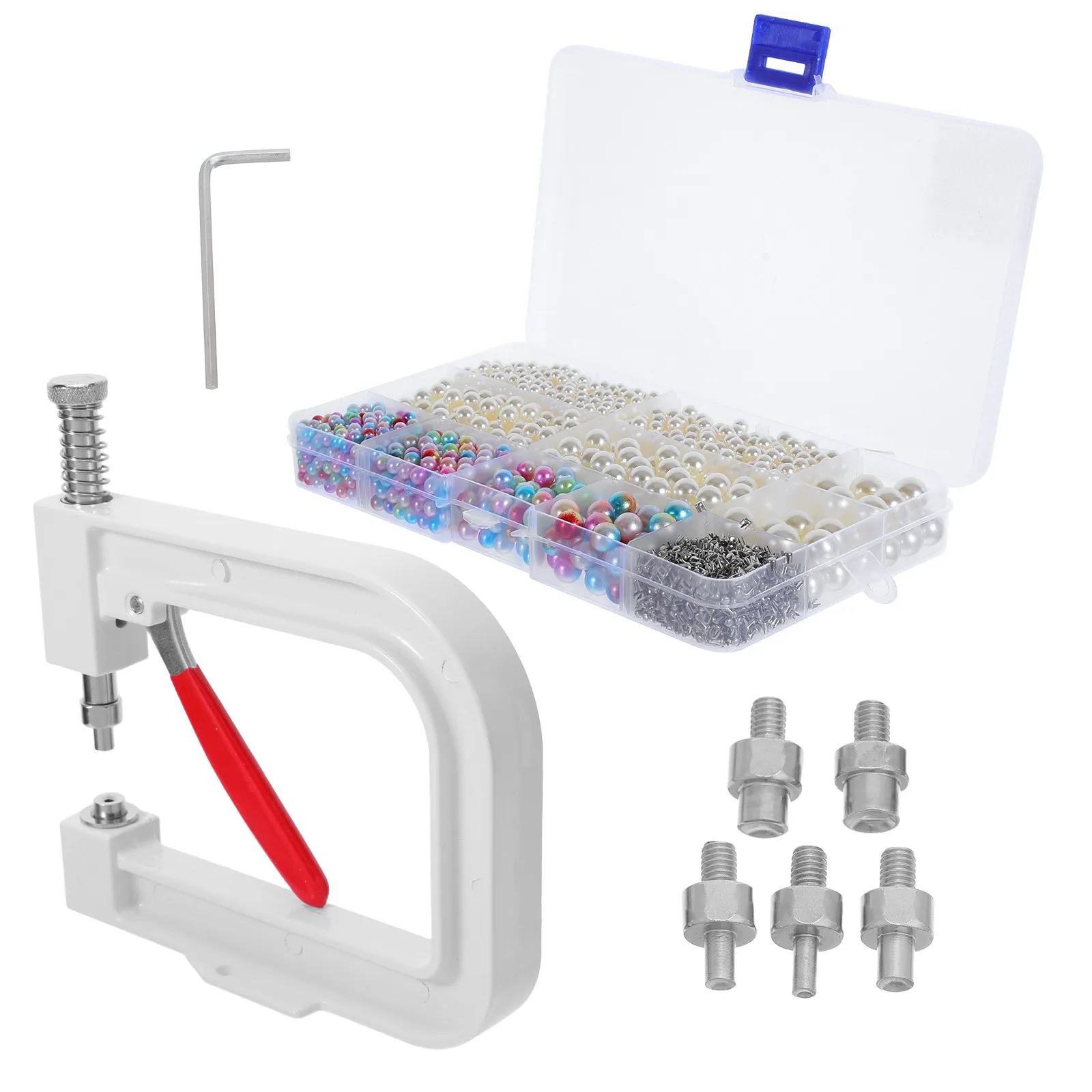 1Set Hand Press Bead Machine Pearl Mounting Press Manual Bead Riveting Tool Round Pearl Beads Rivet Studs for Hats Shoes Bags