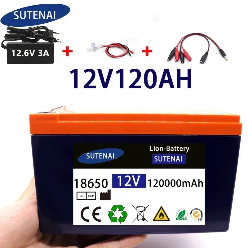 

NEW 12V 120Ah 18650 lithium battery pack built-in high current 40A Solar street lamp, xenon lamp, backup power supply, LED