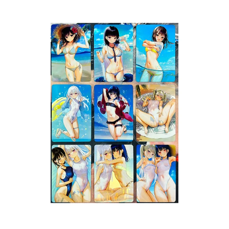 

9pcs/set Anime Sexy Girls Collectible Cards kawaii ACG Beauty Beach Swimsuit Girl Refraction Hobby Cartoon Game Collectible Card