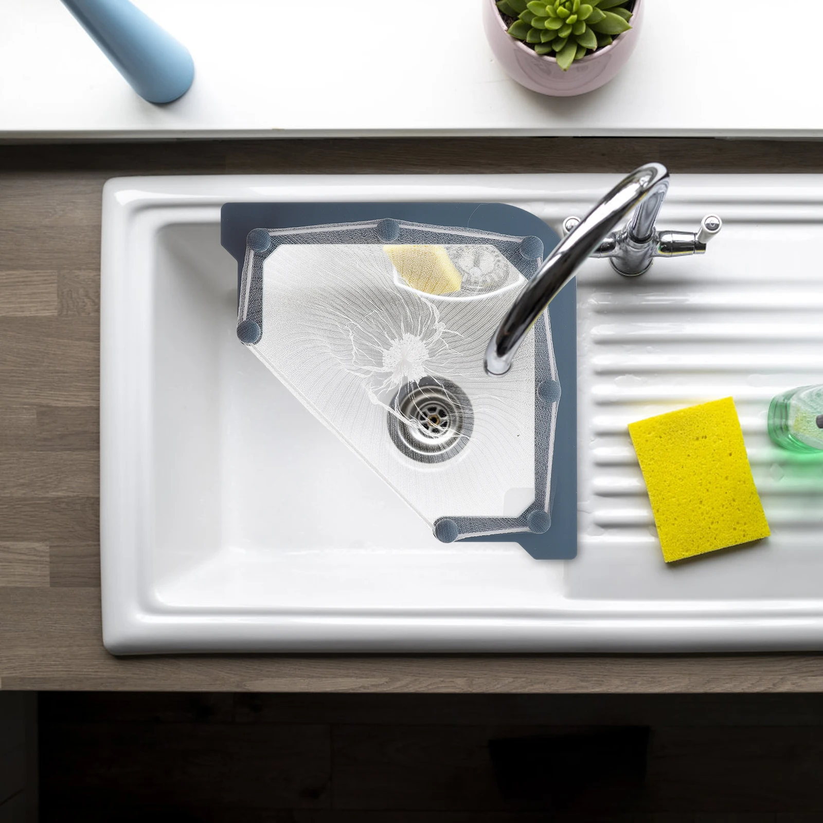 

50pcs Kitchen Sink Draining Rack Heavy Duty Plastic Mesh Organizer Corner Filter Net Holder Sink Strainer Basket Food Waste