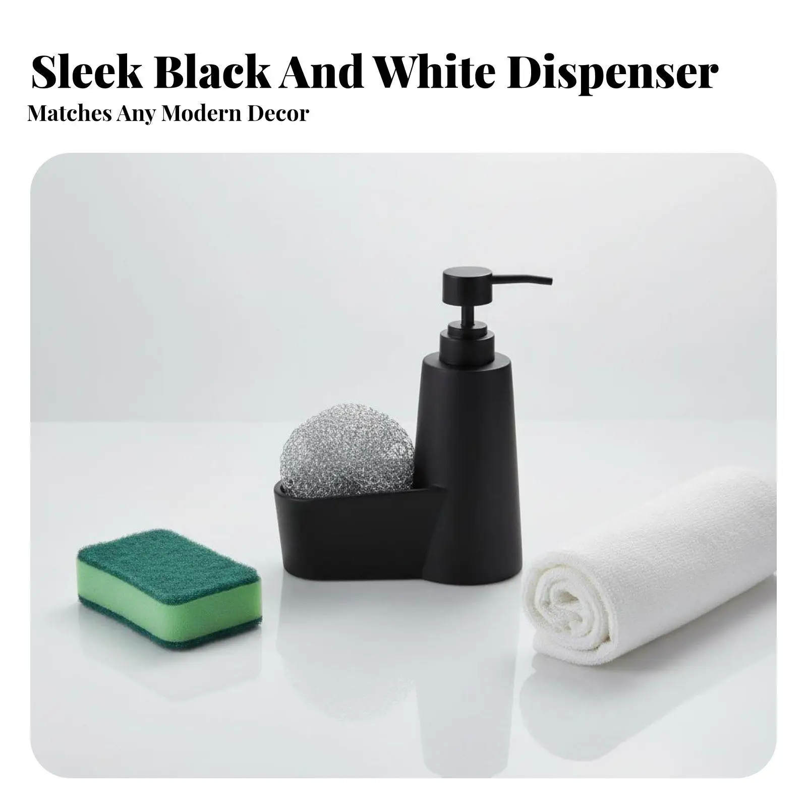 Dish Soap Pump with Scrubber Holder 2-in-1 Design Kitchen Sink Dispenser Holder