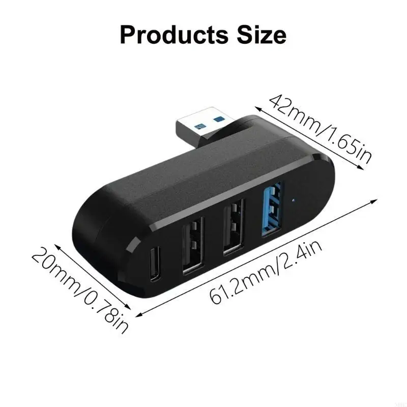 180° Rotatable 4 Port USB 2.0 Hub USB C High Speed Data Transfer Hard Disk N0HC