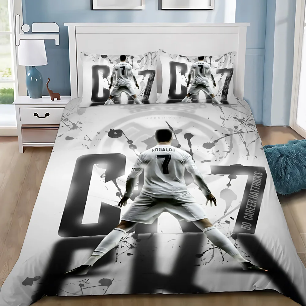 1-Football Duvet Cover Pillowcase Bedding Set CR7 R-Ronaldos Adult Boy Girl Bedroom Decoration Children Gift Single Double Size