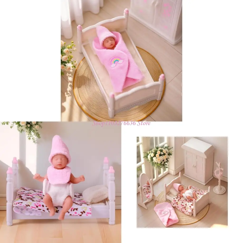 

R6FD 3inch Realistic Miniature Silicone Baby Doll Sleeping Infant Doll with Furniture Accessories Great for Children Fun