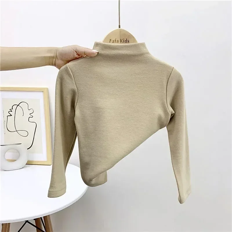 Baby Girl Solid Long Sleeve Bottoming Shirt Autumn Winter Children Boy Turtleneck Casual Tshirt Kid Striped Top Clothes