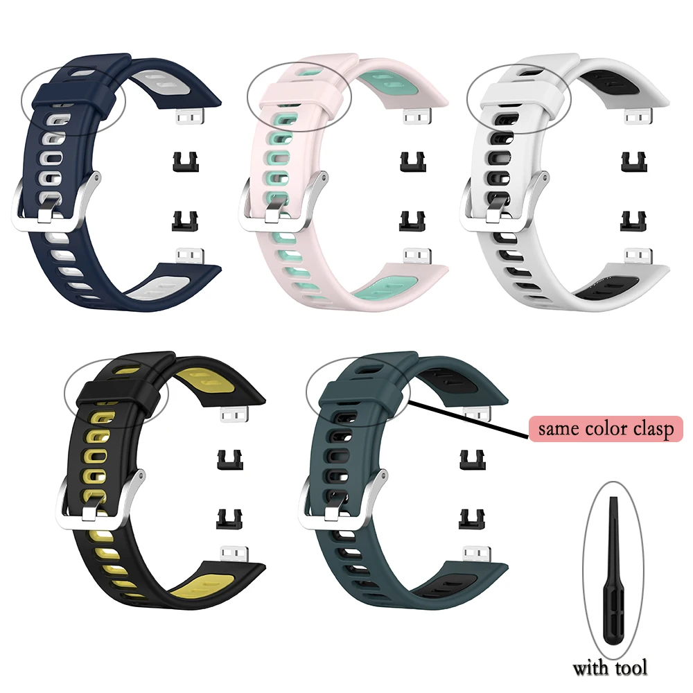 Soft Silicone Strap For Huawei Watch Band Fit Original Smart Watch Bracelet With tool Same Color Clasp Watchband Accessories