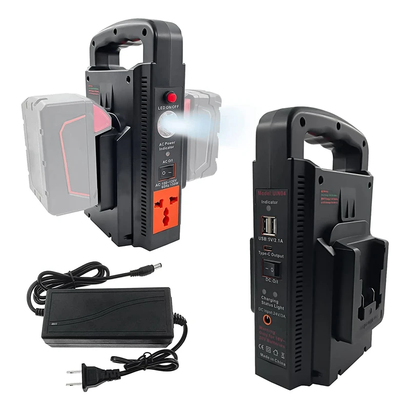 Inversor de fuente de alimentación de 150W para batería de iones de litio M18 de 18V, inversor de corriente portátil de 2 canales DC 18V a AC 120V enchufe estadounidense
