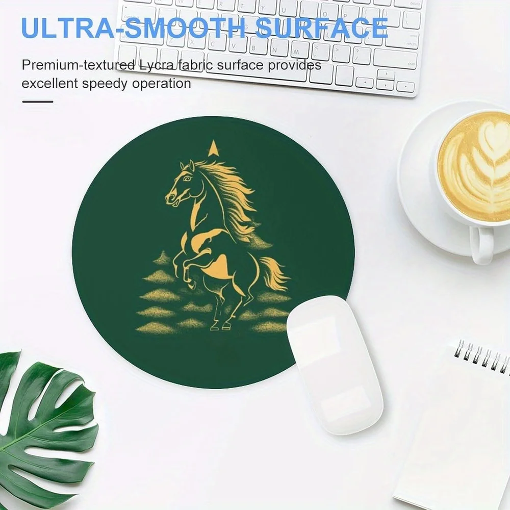 The anti-slip rubber circular mousepad with Christmas tree and horse patterns is suitable for desktop decoration in home offices