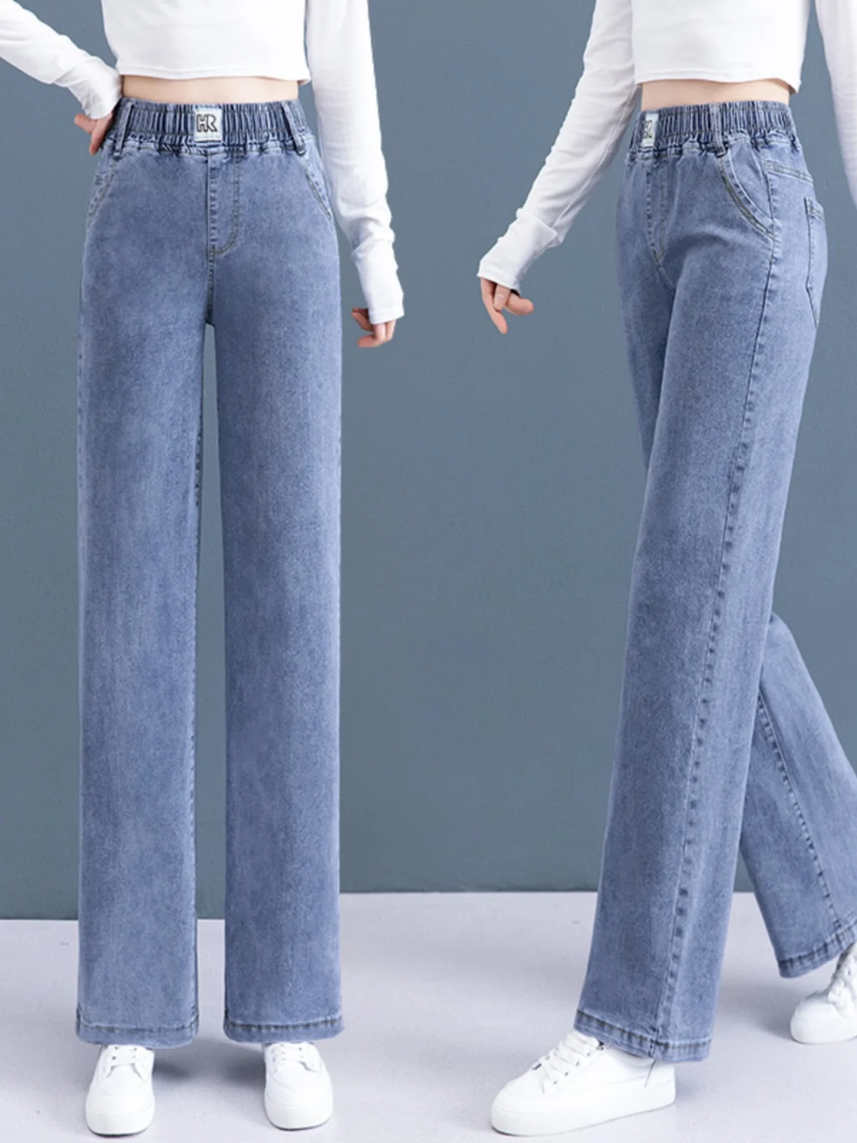 

Женские джинсы с высокой талией, облегающие, из эластичного хлопка, прямые, широкие, струящиеся, тонкие, осенние, новые