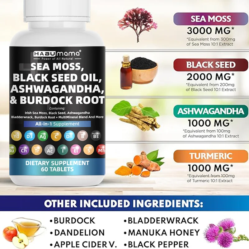 Natural Ashwagandha & Sea moss Capsules for Men, Increase Energy & Endurance permanently, Increase size & libido, Erection pills