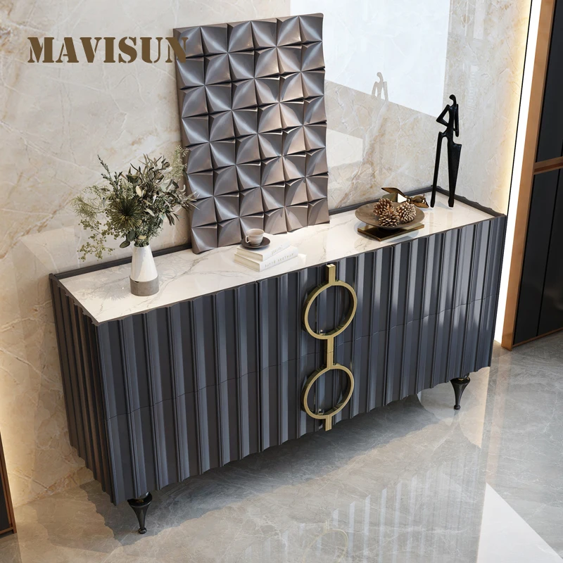 

Italian Light Luxury Porch Sideboard Large Villa Modern Furniture Living Room High-End Rock Board Storage Cabinet With Drawers