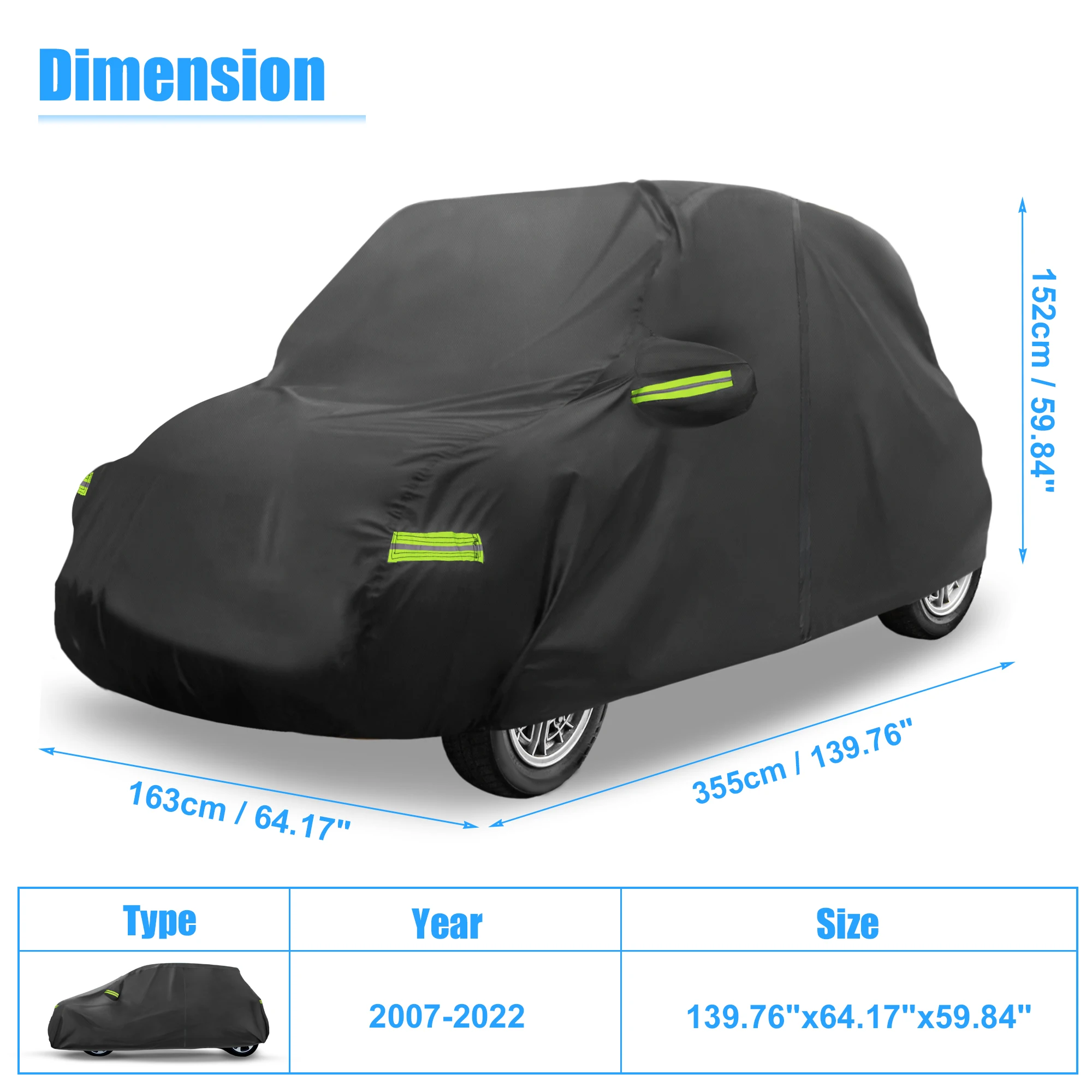 X Autohaux Cover Car Cover Outdoor Full Car Cover All Weather Protection with Zipper for Fiat 500 2007-2022 Waterproof