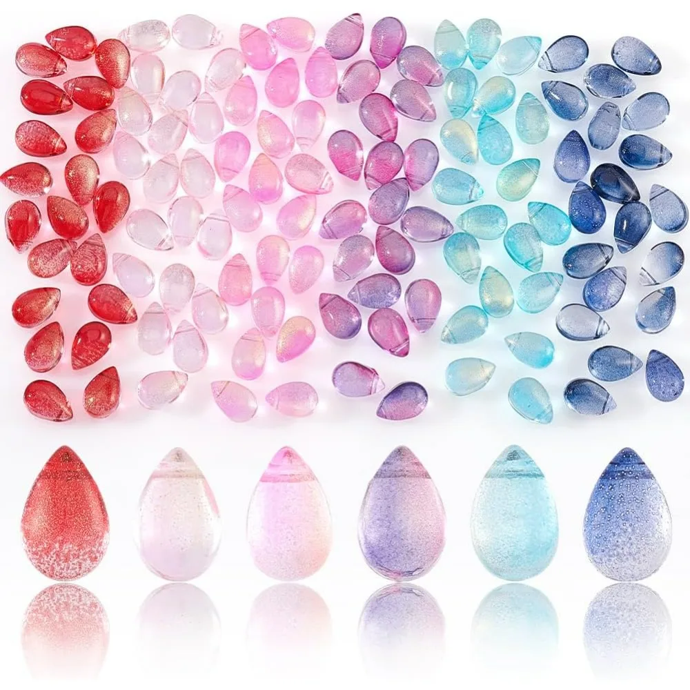 120Pcs Teardrop Glass Beads 6 Colors Transparent Crystal Beads Water Drop Loose Pendants Beads for Valentine's Day DIY kit