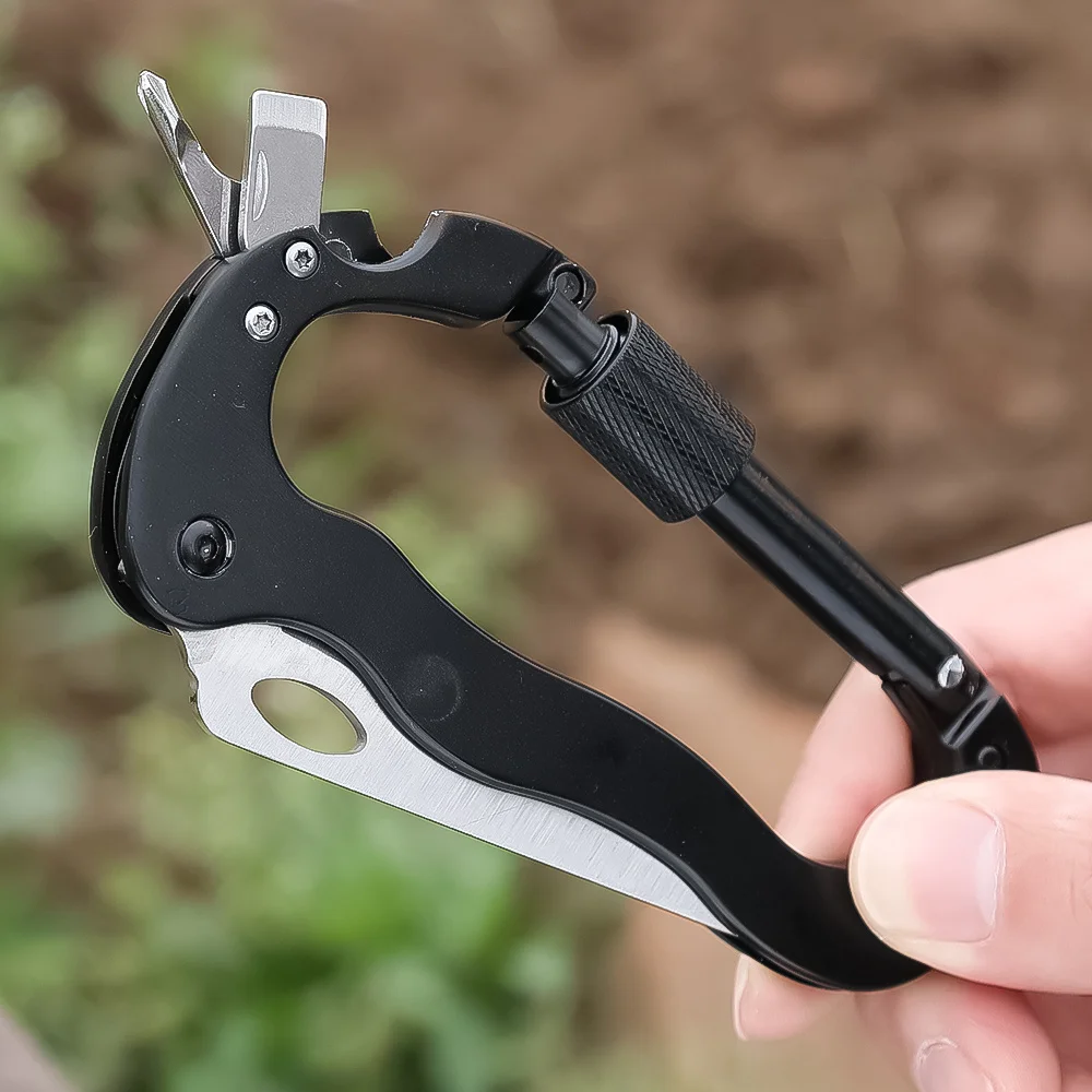 5-in-1 Multi-function Mountaineering Buckle Fast Hanging Buckle Cross Screwdriver Carabiner Bottle Opener Outdoor Safety Defensa