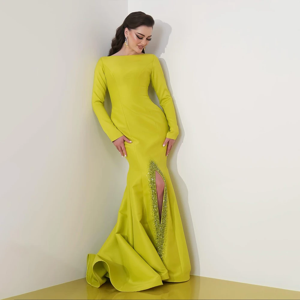 

Elegant Evening Dresses O-Neck Long Sleeve Mermaid Luxury Prom Dress Women Wedding Guest Party Dress Customized robes de soirée