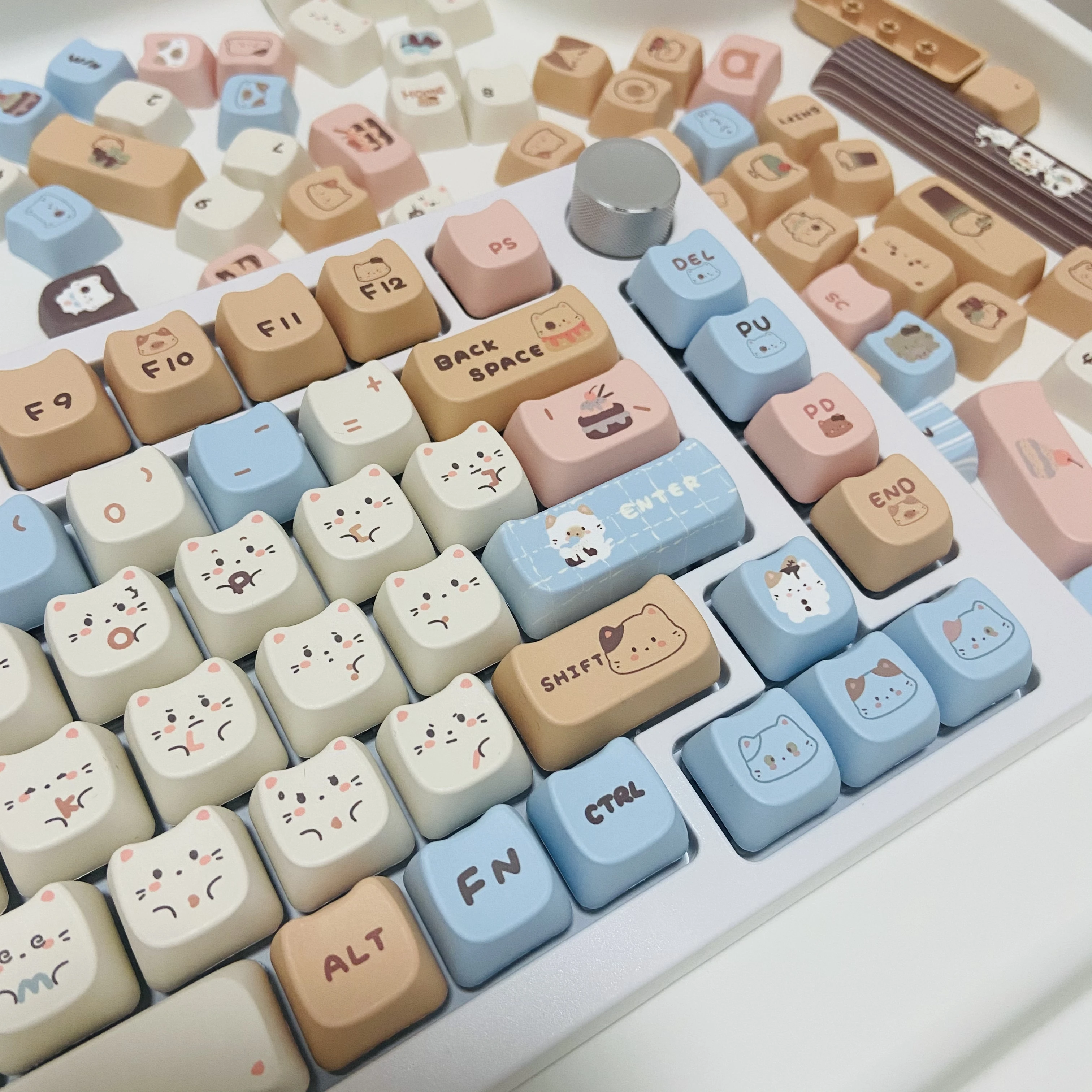 Key Cap MOA Sea Salt Cat Mechanical Keyboard Key Caps 140keys Cross Axis Dye-sublimation Customized Personalized Keycaps PBT