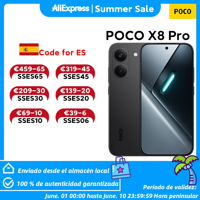 Versión global POCO X8 Pro Smartphone con procesador Dimensity 8500-Ultra, pantalla de 6,59" con resolución 1,5K y frecuencia de actualización de 120 Hz, batería de 6500 mAh (típica) y carga rápida