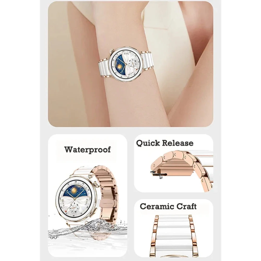 18 مللي متر فاخر السيراميك + حزام معدني لساعة هواوي GT5 برو 42 مللي متر GT5 41 مللي متر امرأة سوار الفرقة لساعة هواوي GT4 41 مللي متر اكسسوارات