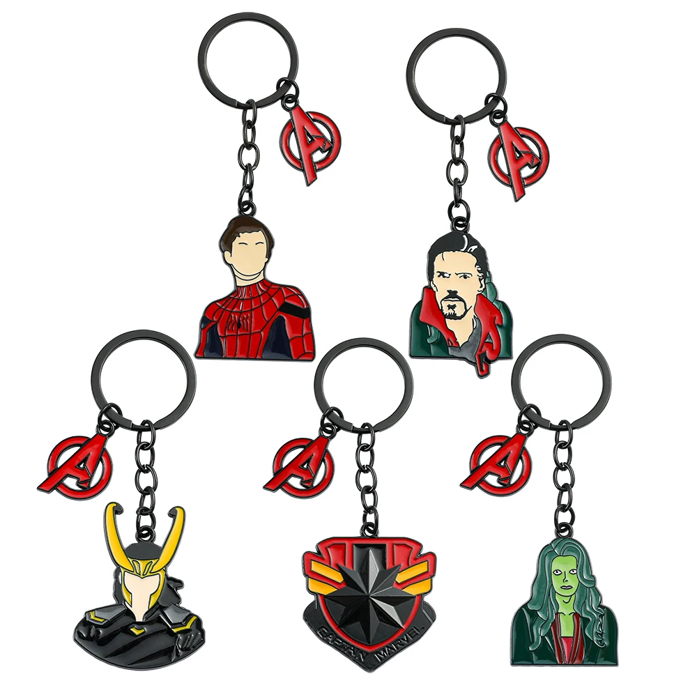 Llaveros de figuras de Anime de Marvel para niños, Spiderman, Loki, Viuda Negra, Doctor Strange, llavero a granel, colgante de mochila escolar